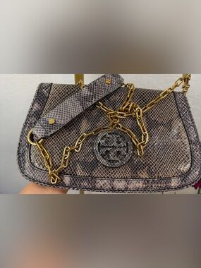 Tory Burch Amanda Snake Embossed Chain Shoulder Bag